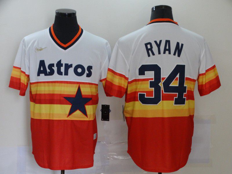 Men Houston Astros 34 Ryan Orange Throwback Nike MLB Jerseys